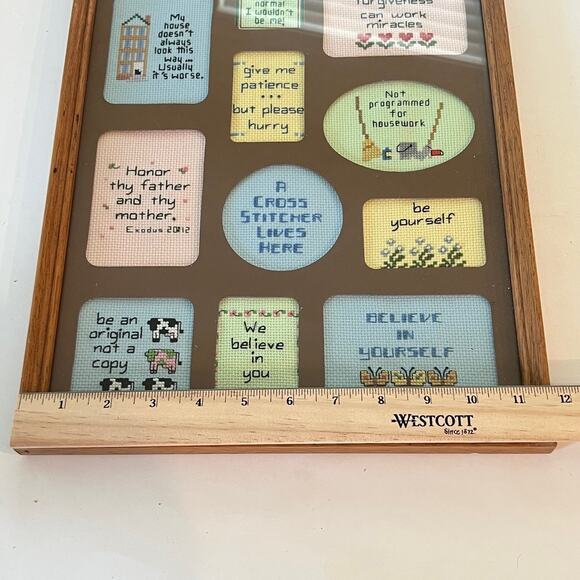 Vintage Framed Cross Stitch Sampler Inspirational Sayings Wall Art 14.5"x11.5" - Picture 13 of 16